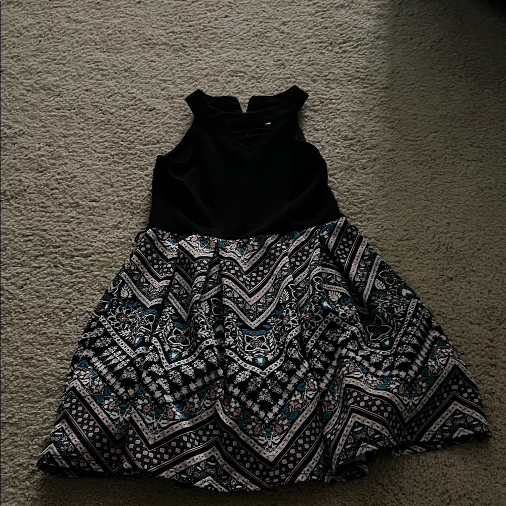 Knitworks Black and Patterned Blue Kids Dress
